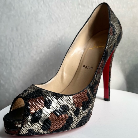 🌺CHRISTIAN LOUBOUTIN 👠 Very Prive 120
Paillettes Peep Toe Pumps Size: 39.5 - Picture 6 of 13